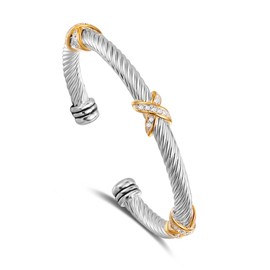UNY Jewelry Bracelet Triple Criss Cross X Shape Infinity Twisted Cable Open Cuff Bangle Designer Inspired Women Jewelry Christmas Gifts (Triple Stone)