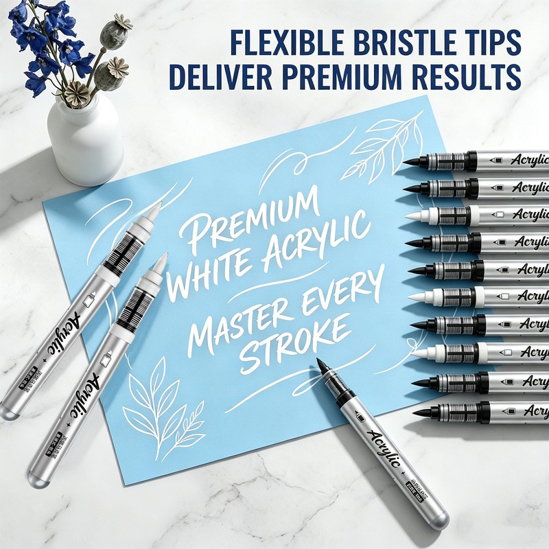 YWPXSN White & Black Acrylic Markers Sets, 12 Pcs Brush