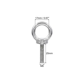 PATIKIL M6 x 25mm Lifting Shoulder Eye Bolt, 6Pcs 304 Stainless Steel Lifting Ring Threaded Eyebolt with Nuts Washers for Hanging Hammocks Articles