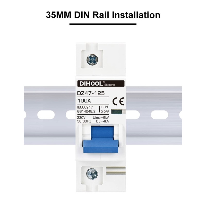 DIHOOL Miniature Circuit Breaker MCB, 1 Pole, 100Amp,230VAC,Type C