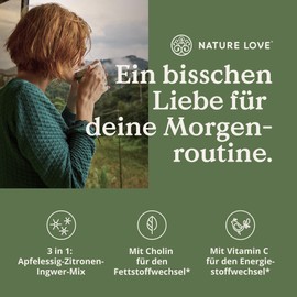 NATURE LOVE® Stoffwechsel Routine 150g – Stoffwechseldrink mit Apfelessig, Ingwer Shot & Zitrone – mit Vitamin C & Cholin – vegan, ohne unnötige Zusätze – in Deutschland produziert & laborgeprüft