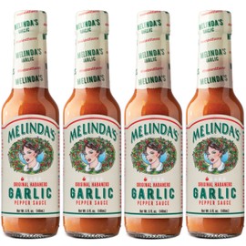 Melinda’s Garlic Habanero Hot Sauce - Gourmet Garlic Hot Sauce - Made with Habanero Peppers, Carrots, & Onion - Keto, Vegan, Gluten Free - 5oz, 4 Pack