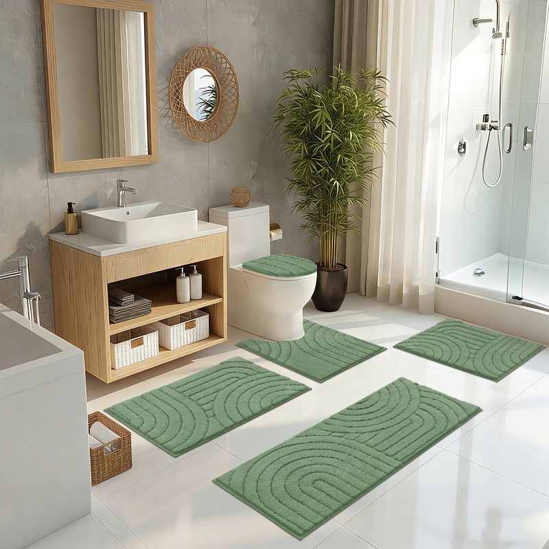 Pauwer Bathroom Rugs Sets 5 Piece, Absorbent Microfiber Anti-Slip Bath