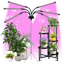 Mefflypee Grow Lights for Indoor Plants, LED Grow Light Stand, Red White Full Spectrum Plant Lamp with Adjustable Tripod, Gooseneck, Suitable for Flowers Vegetables (Type B)