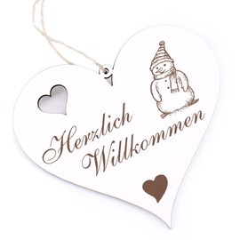 Herzlich Willkommen Sign, Snowman, Decorative Heart, Wooden Welcome Sign, Door Sign, Door Decoration