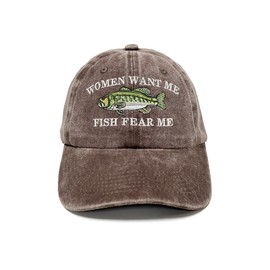 Enodtter Fish Fear Me Women Want Me Hats, Women Want Me (Washed Brown), One Size