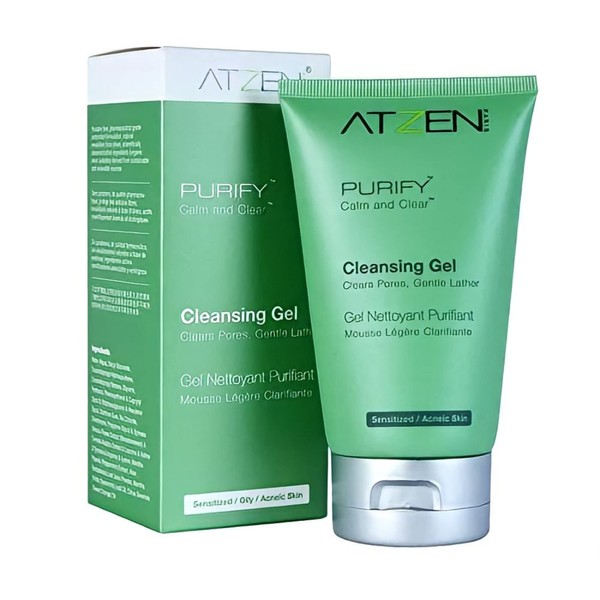 ATZEN Purify Cleansing Gel | Acne Face Cleanser | Foaming Face Wash For Senstive Skin & ACne Breakouts | Organic Face Wash | Natural Plant Based Foaming Gel | Vitamin B5 | Paraben Free, Cruelty Free, & Non GMO (3 oz)