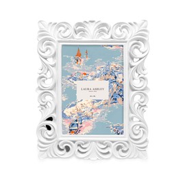 Laura Ashley 4x6 White Vintage Inspired Resin Scroll Design Picture Frame with Thin Border, Horizontal & Vertical for Tabletop and Wall Display, Home Décor (4x6, White)