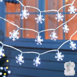 Brightown Christmas Lights, 100 LED 34 Ft Pure White Snowflakes Holiday Lights,8 Lighting Modes, Waterproof Shatterproof Decorative Xmas Fairy Lights for Outdoor Xmas