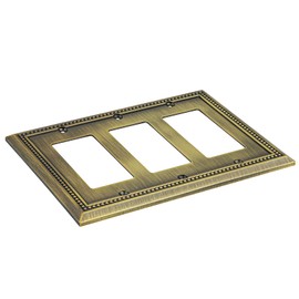 Henne Bery Sunken Pearls Heavy Duty Decorative Wall Plate Switch Plate Outlet Cover (Triple Decorator, Antique Brass)