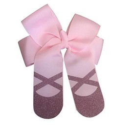 Sportybella Dance Hair Bow with Pink Glitter Ballet Slippers Design, 1 Count, Hair Accessory for Dance Recitals, Dancers and Dance Enthusiasts, Grosgrain Ribbon