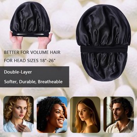 WOMEI Silk Bonnet for Sleeping Women Men - Larger Double Layer Satin Bonnet - Hair Bonnet for Sleeping - Shower Cap for Curly Hair (Black)