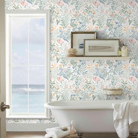 Fititem Fititem Floral Peel and Stick Wallpaper Floral Boho Contact Paper Flower Removable Self Adhesive Waterproof Wallpaper for Bathroom Bedroom Nursery Wildflower Botanical Contact Paper 17.3inW 78.7inL