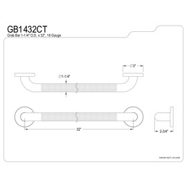 Kingston Brass GB1432CT Designer Trimscape Concealed Flange Textured ADA 32-Inch Grab Bar with 1.25-Inch Outer Diameter, Stainless Steel