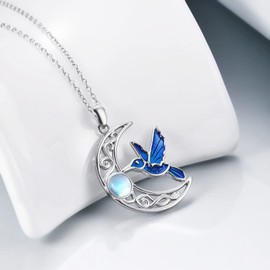 AXELUNA Hummingbird Necklaces for Women 925 Sterling Silver Cresent Moonstone Bird Necklace Jewelry for Mom Daughters