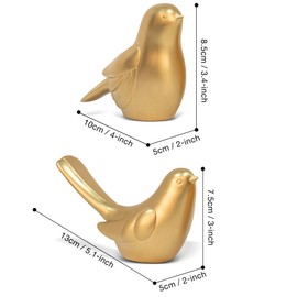 KI Store Pack of 2 Small Bird Statues Bird Gold Decoration Made of Resin, Decorative Birds, Bird Figures Vintage, for Garden, Spring, Table Party