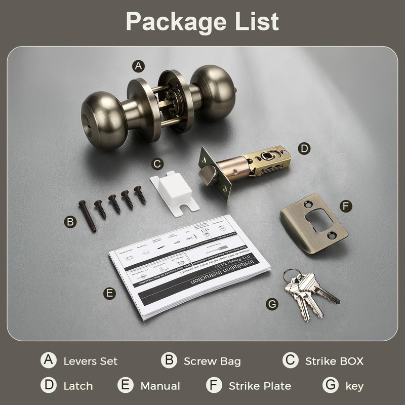 KNOBWELL 2 Pack Door Knob with Lock and Key (Keyed
