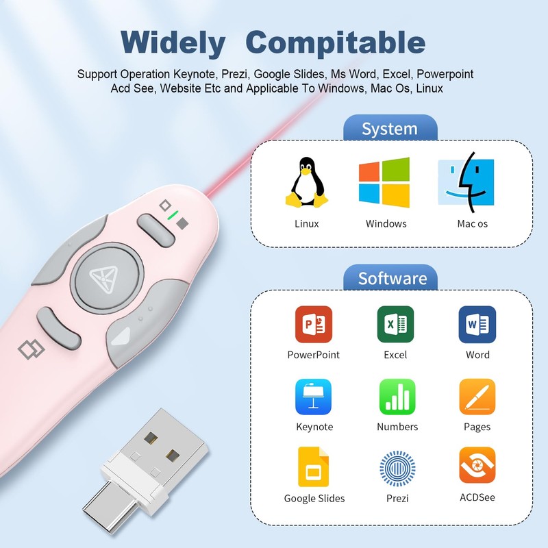 QUI Presentation Clicker Wireless Presenter Remote Clicker for PowerPoint Presentation