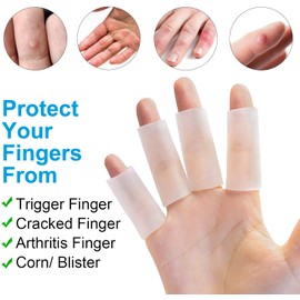 Sumifun Finger Sleeves, 10 PCS Gel Finger Protector for Thumb, Trigger Finger, Arthritis, Silicone Finger Tubes for Preventing Bruised, Cracking, Hand Eczema, Practising Golf, Badminton Protector
