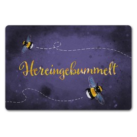 speecheese Hereingebummelt Hummel Doormat in 40 x 60 cm without Border in Purple Door Mat for Spring House Entrance Patio Bumble Bee Cute