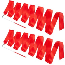 GORGECRAFT Pack of 2 Red Dance Bands 4.3 m Long Ribbon for Rhythmic Gymnastics Artistic Dance Streamer Dancer Wand Swirl Bands for Art Dance Training Talent Shows Circus Carnival Party Decoration
