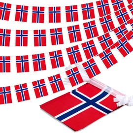 Norway String Flag Pennant Banner, Small Mini Norwegian Nordmann Flags Bunting Banner, National Country Decoration for School, Party, Sports Events, Patriotic Festival, 33 Feet 30 Flags
