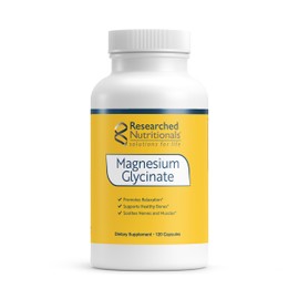 Researched Nutritionals Magnesium Glycinate Capsules - 125mg High Absorption Magnesium Glycinate Supplement to Support Healthy Bones and Energy Production - Vegan & Non-GMO (120 Capsules)
