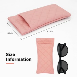 ANLIOTO 2 Pcs Double Glasses Case, PU Leather Double Eyeglass Case Large Squeeze Top Portable Sunglass Case For Women Men (Pink)