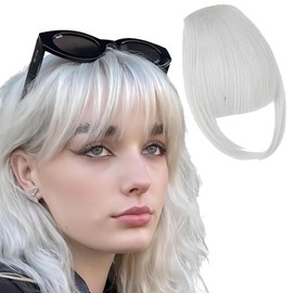Fringe Hair Pieces Hair Toppers Clip In Hair Extensions Clip On Bangs Human Hair for Women Natural Curved Hair Extensions for Daily Wear (Grey)