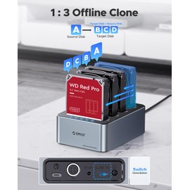 ORICO Aluminum 4 Bay Hard Drive Docking Station 1:3 Offline Cloner USB3.0&USB C Cable for 2.5''/3.5'' SSD HDD Up to 80TB for Data Backup(6646C3-C)