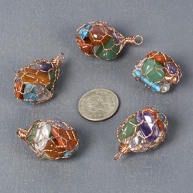 Justinstones 7 Chakra Stone Champagne Wire Wrapped Crystal Quartz Pendant Necklace 22 inch