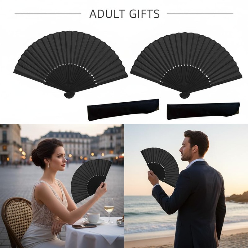 CBMZHF Black Silk Fabric Hand Fans, Chinese Fan, Folding Hand