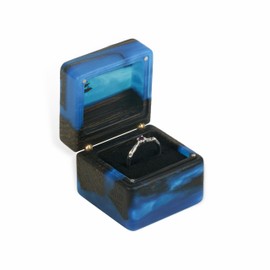 RWA resinwood.art - MUSE - Deep Blue Resin & Wood Engagement Ring Box | Wooden Proposal Rings Holder | Small Jewelry Boxes for Wedding Ceremonies