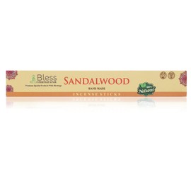 Bless-Sandalwood 100%-Natural-Handmade-Hand-Dipped-Incense-Sticks Organic-Chemicals-Charcoal-Free Purification-Relaxation-Positivity-Yoga-Meditation Best-Woods-Scent (25 Sticks (40GM))