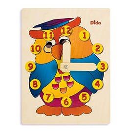Dida - Educational Clock for Children - Owl - Playfully Learn the Time, A Children's Learning Clock Made of Wood for Nursery, Preschool and Home