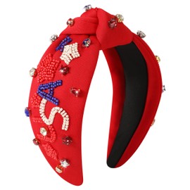 Gmmidea 4th of July USA Beaded Headbands for Women Girls Red White Blue American Flag Headband Knotted Crystal Pearl Patriotic Hairband American Fourth of July Accessories Gifts