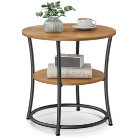 VASAGLE Side Table, Round End Table with 2 Shelves for Living Room, Bedroom, Nightstand with Steel Frame for Small Spaces, Outdoor Accent Coffee Table, Rustic Walnut and Ink Black