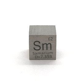 Elemental Specimen Samarium Sm (0.4 inch (10 mm) Cube, Engraved A, Regular Surface)
