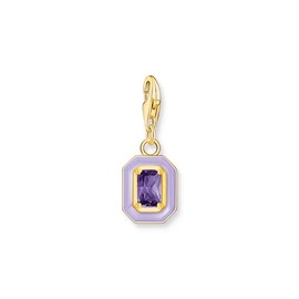 Thomas Sabo Women Charm Pendant Octagon with Violet Cold Enamel Yellow-Gold Plated 925 Sterling Silver, 18K Yellow Gold Plating, Cold Enamel 2034-565-13