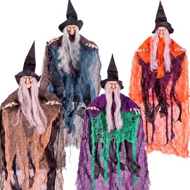 JOYIN Bruja malvada colgante de Halloween, 49,8 cm, multicolor (4 paquetes), decoración para colgar al aire libre, decoración de césped