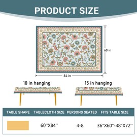 Livcoz Boho Flower Bird Rectangle Tablecloth 60 x 84 Inches, Bohemian Floral Decorative Dining Table Cloth, Elegant Vintage Farmhouse Dinner Tablecover Picnic Party Decoration