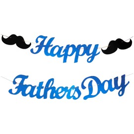 BHSTTNIXP Father's Day Banner,Happy Fathers Day Decoration for Outdoor Indoor,Alphabet Pull Flags for Party Photos Background, Blue and Black
