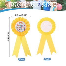 PATIKIL Birthday Award Ribbon, 6" Award Ribbon Brooch Birthday Badge Ribbon Button Pin Celebration Accessory for Party Decoration Celebration, Yellow