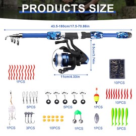 WDKXCN Children's Fishing Set, 1.8 m Fishing Set for Children, Complete Beginners with Fishing Reel and Bait, Telescopic Fishing Rod Fishing Set Children, Children's Fishing Starter Set for Boys and