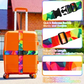 Luggage Straps for Suitcases Adjustable Travel Belt, Connector Holds Suitcase Bright Colorful Identifiers Travel Bag Accessories (Colorful Geometry)