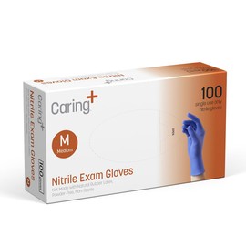Caring Nitrile Exam Gloves (100ct), Powder Free and Not Made with Natural Rubber Latex, Gloves for Medical Use, Cleaning, Food Prep and More, Medium