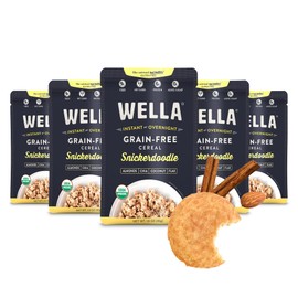 Wella Cereal Oatmeal Alternative, Gluten-Free Breakfast Hot Cereal, Grain-Free Paleo Organic Vegan High Protein Superfood, Plant-Based Non-GMO, Low in Net Carbs, Single-Serve Packets, Snickerdoodle Flavor (5 Count, 1.6 oz. Packets)