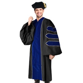 YIIOSS Unisex Deluxe Doctoral Graduation Gown with Tam 8-Sided for Doctoral Regalia Royal Blue