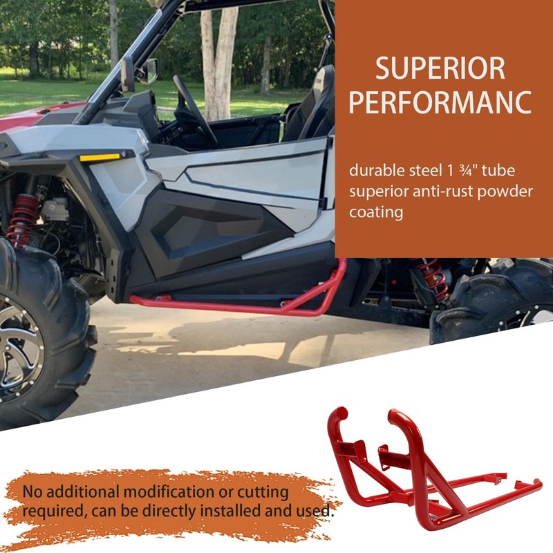 ECOTRIC Red Nerf Bars Rock Sliders Compatible with 2014-2023 Polaris