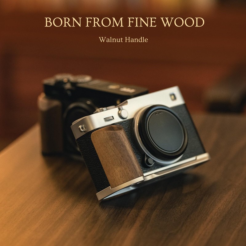 Fuji X-E5 Mounting Base Plate with Wood Grip, Black (TA-T91-WG-B)